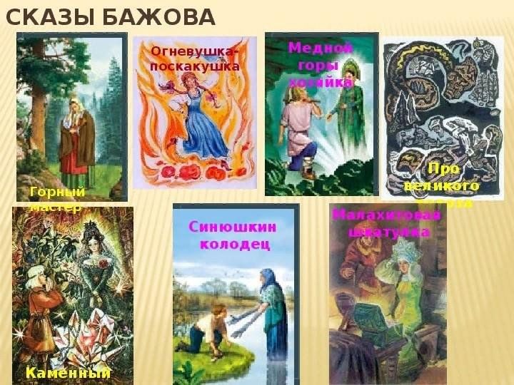 Сказки бажова 4 класс. Сказы Бажова названия. Бажов сказки список. Бажов Великий полоз и Огневушка.