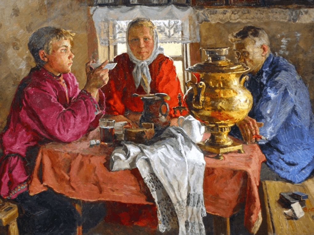Владимир Стожаров. У самовара (фрагмент). 1956. Государственная Третьяковская галерея, Москва