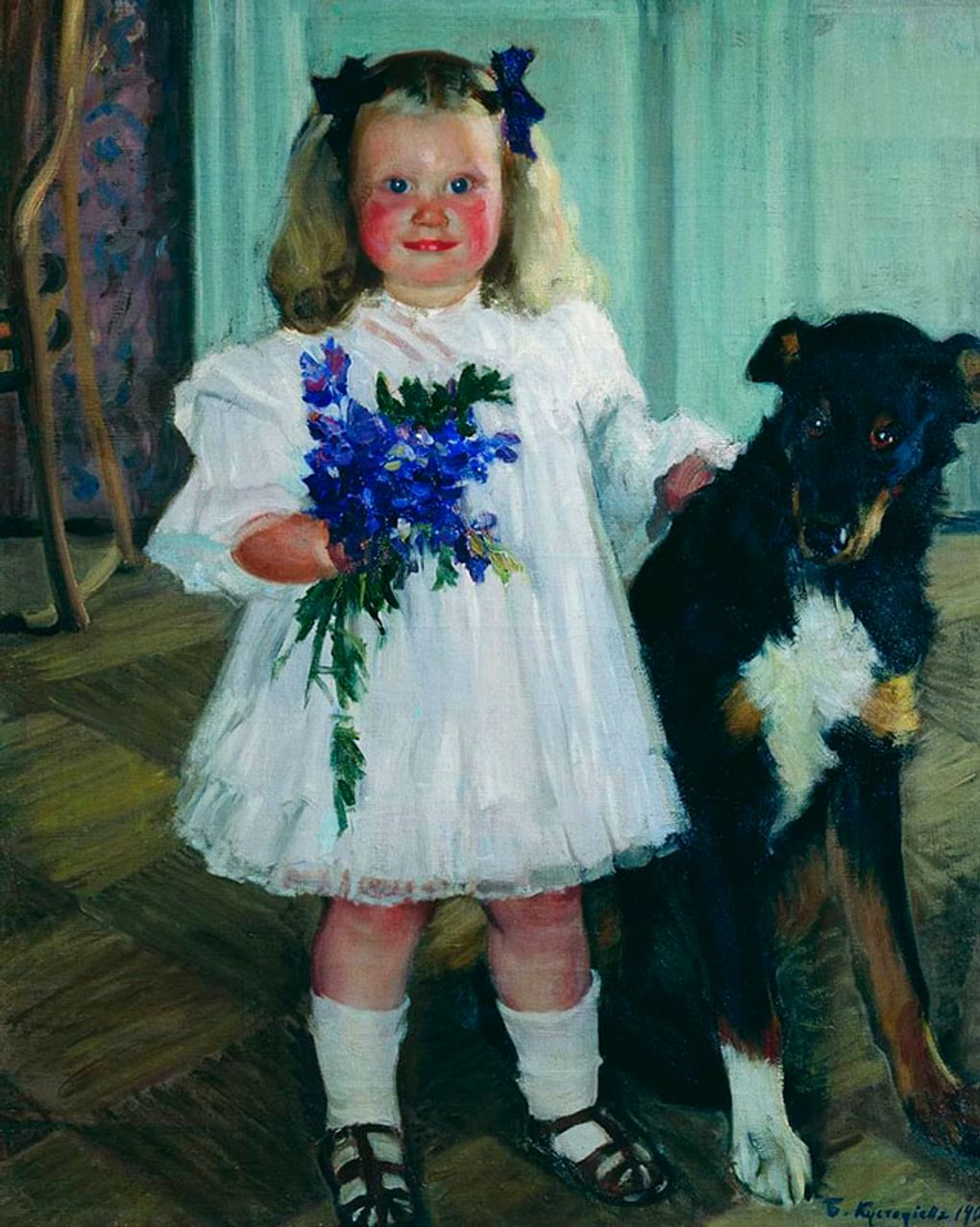 Борис Кустодиев. Девочка с собакой (Портрет Ирины Кустодиевой) (фрагмент). 1907. Самарский областной художественный музей, Самара