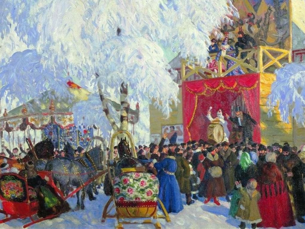 Борис Кустодиев. Балаганы (фрагмент). 1917. Государственный Русский музей, Санкт-Петербург