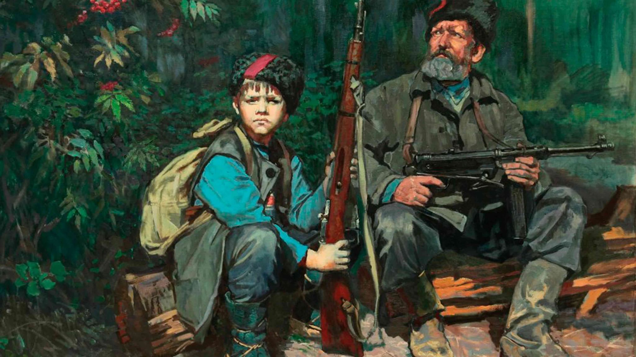 Партизан с автоматом рисунок