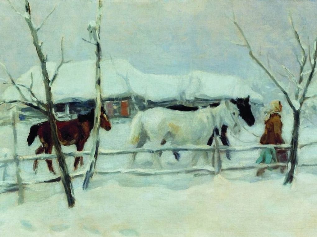 Алексей Степанов. На водопой (фрагмент). 1916. Нижегородский государственный художественный музей, Нижний Новгород