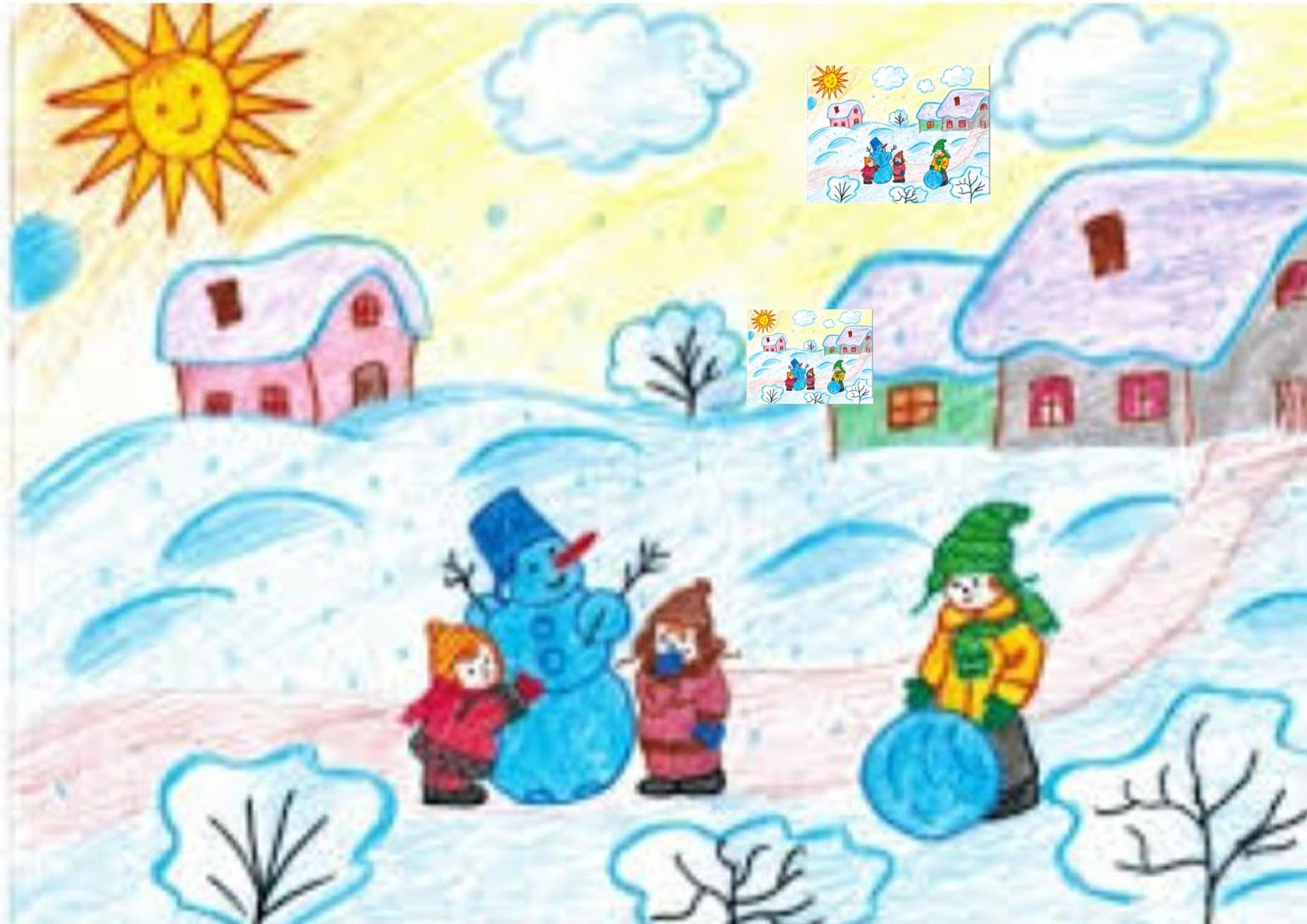Рисунок зима для детей в детском саду