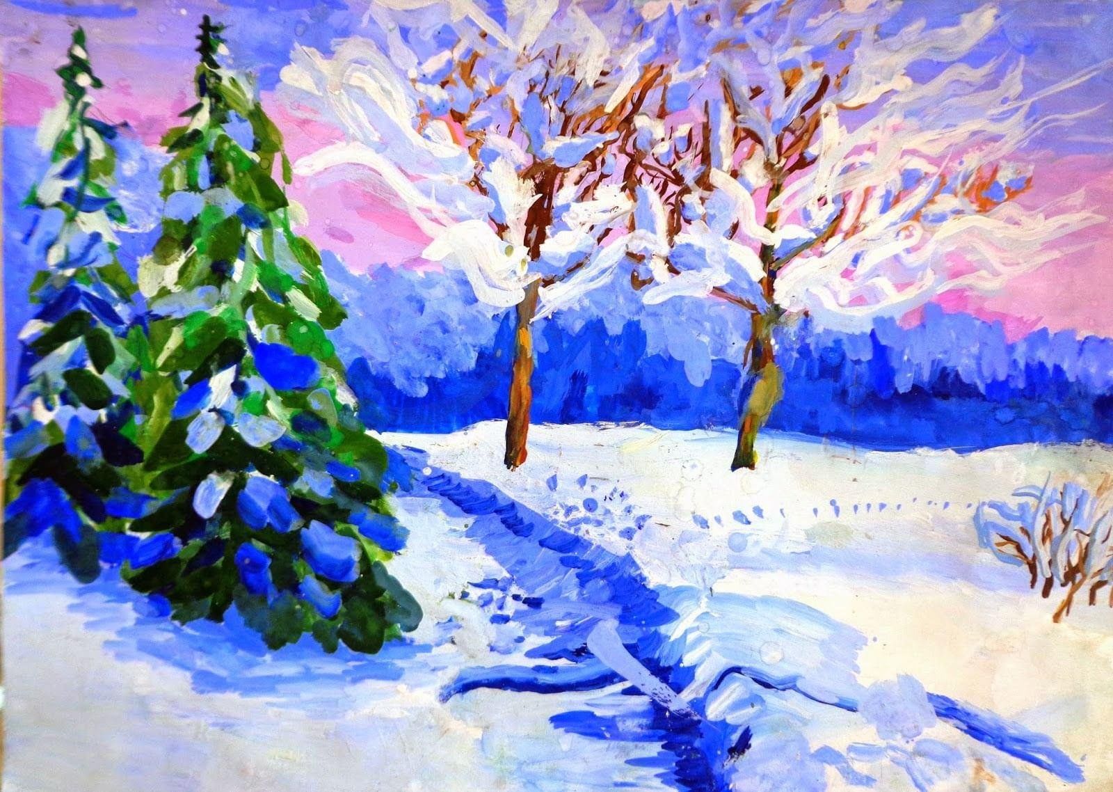 Рисунок зимний пейзаж