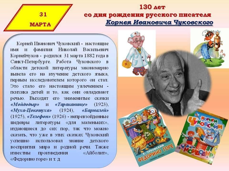 Мой любимый писатель чуковский 3 класс. Чуковский Дата рождения. Чуковский к.и. "для детей".