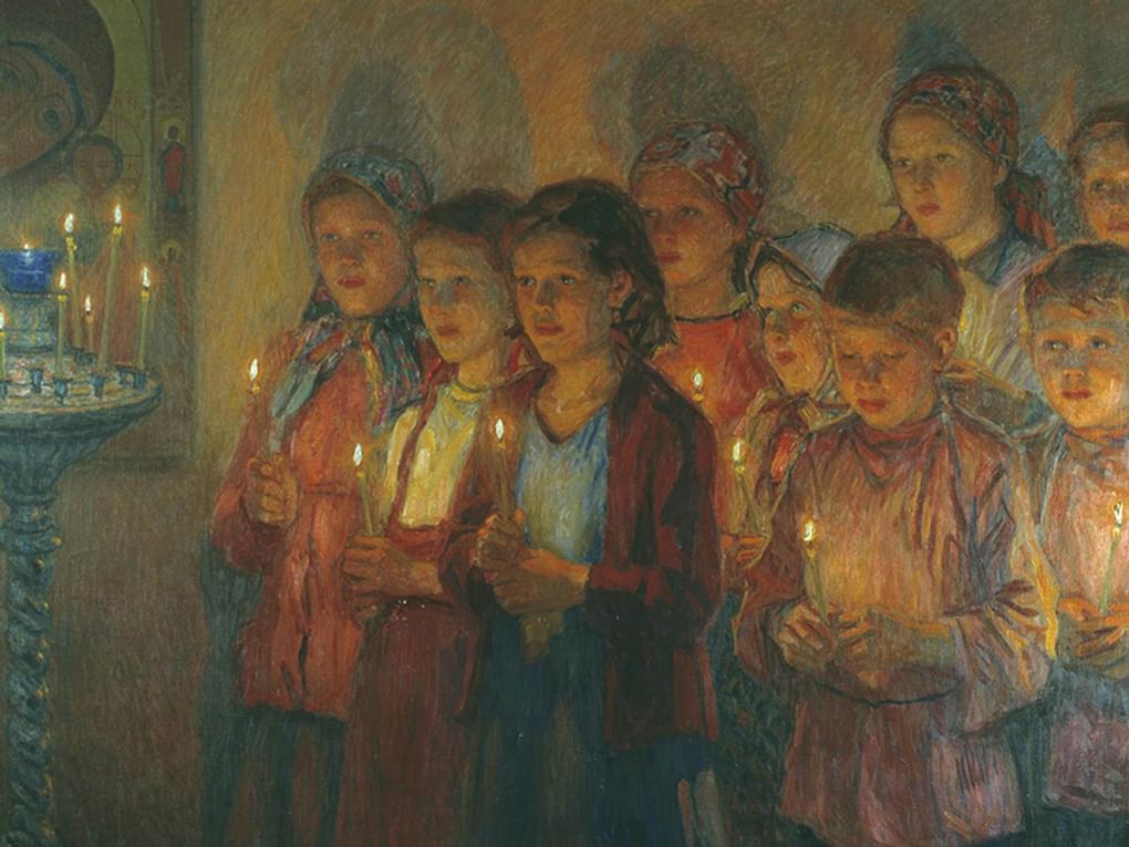 Николай Богданов-Бельский. В церкви (фрагмент). 1939. Национальный художественный музей Латвии, Рига, Латвия