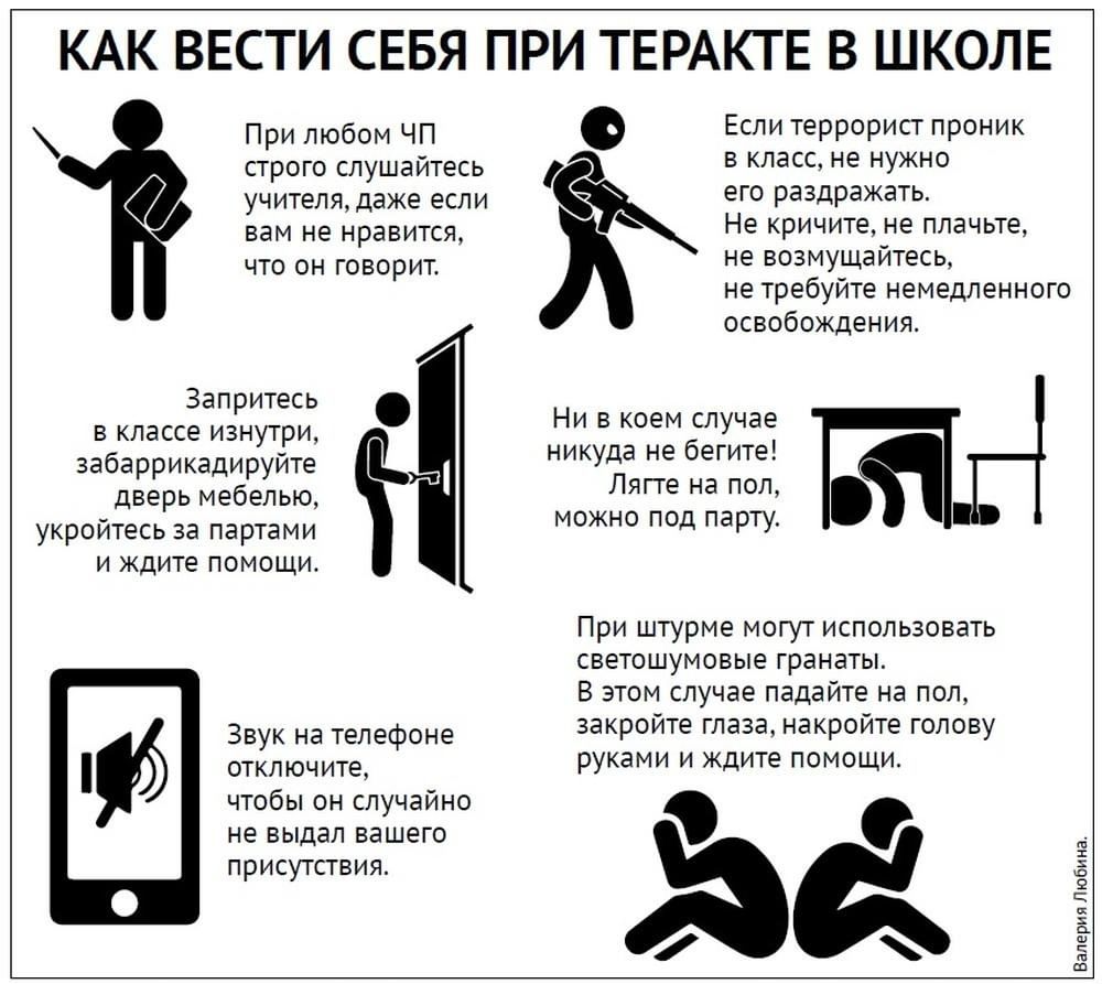 Что делать во время террористического акта в школе. Террорист в здании памятка. Правила поведения при нападении на школу. Памятка при нападении на школу.