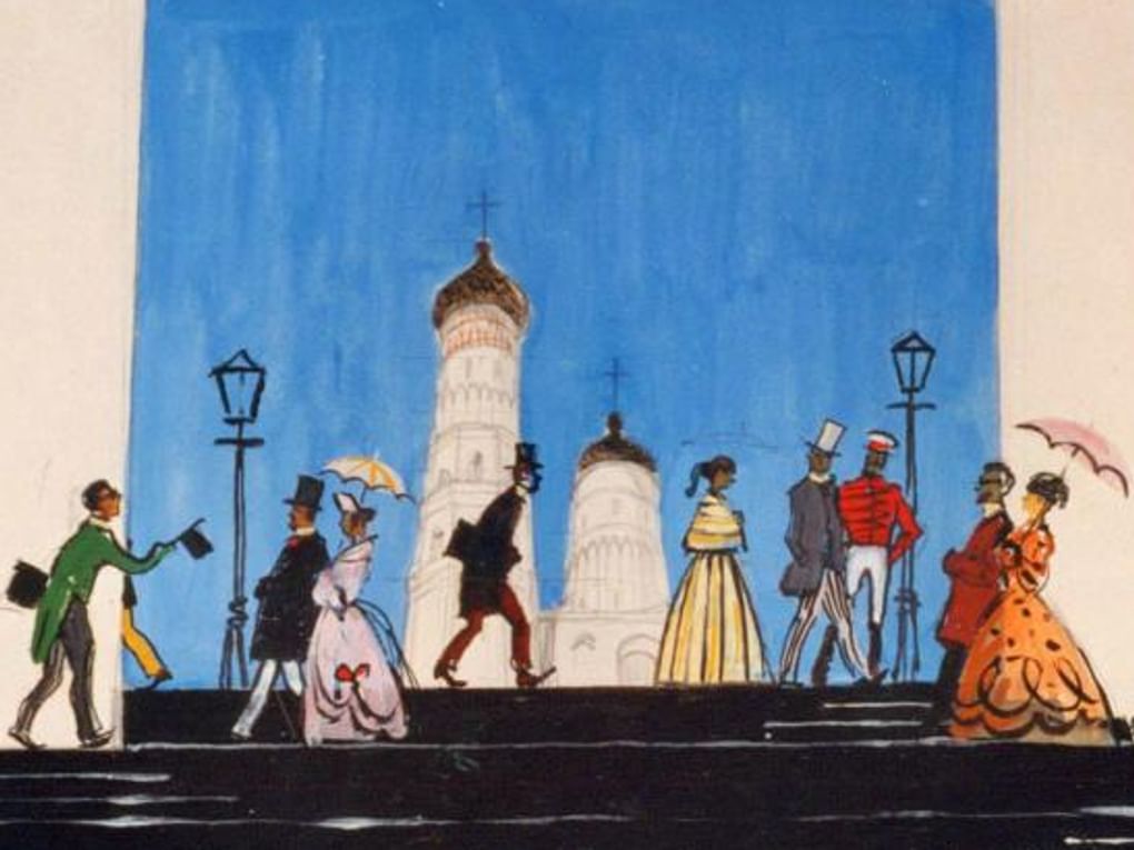Дмитрий Афанасьев. Эскиз декорации к спектаклю Григория Никулина «На всякого мудреца довольно простоты» по комедии Александра Островского. Театр им. В.Ф. Комиссаржевской, Ленинград. 1965. Государственный мемориальный и природный музей-заповедник А.Н. Островского «Щелыково», Костромская область