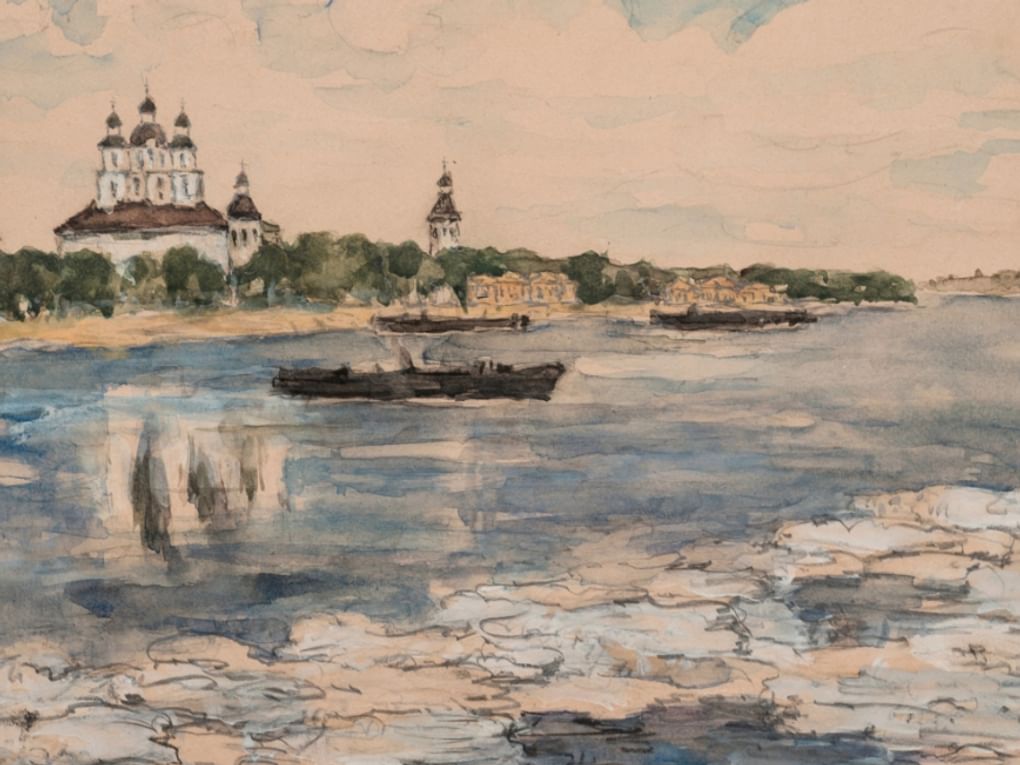 Анна Остроумова-Лебедева. Смольный собор (фрагмент). 1912. Реставраторы Дина Щетанова и Ольга Дунаева. Тамбовская областная картинная галерея, Тамбов. Изображение: <a href="http://www.grabar.ru/restoration/graphics/gallery/index.php" target="_blank">grabar.ru</a>