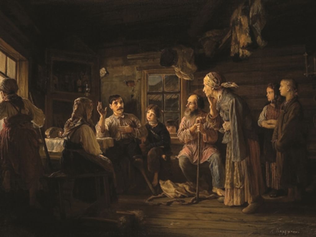 Алексей Корзухин. Возвращение с войны (фрагмент). 1865. Национальный музей искусств Азербайджана, Баку, Азербайджанская Республика