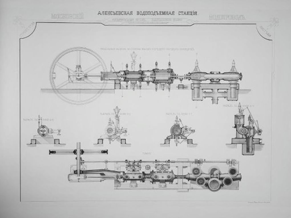 Алексеевская водоподъемная станция. Исполнительный чертеж - водоподъемная машина. Середина 1890-х. Музейное объединение «Музей Москвы», Москва