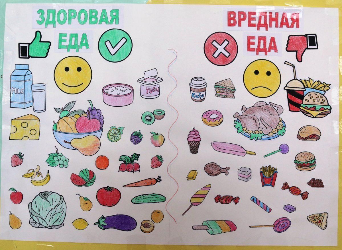 Плакат полезная и вредная еда