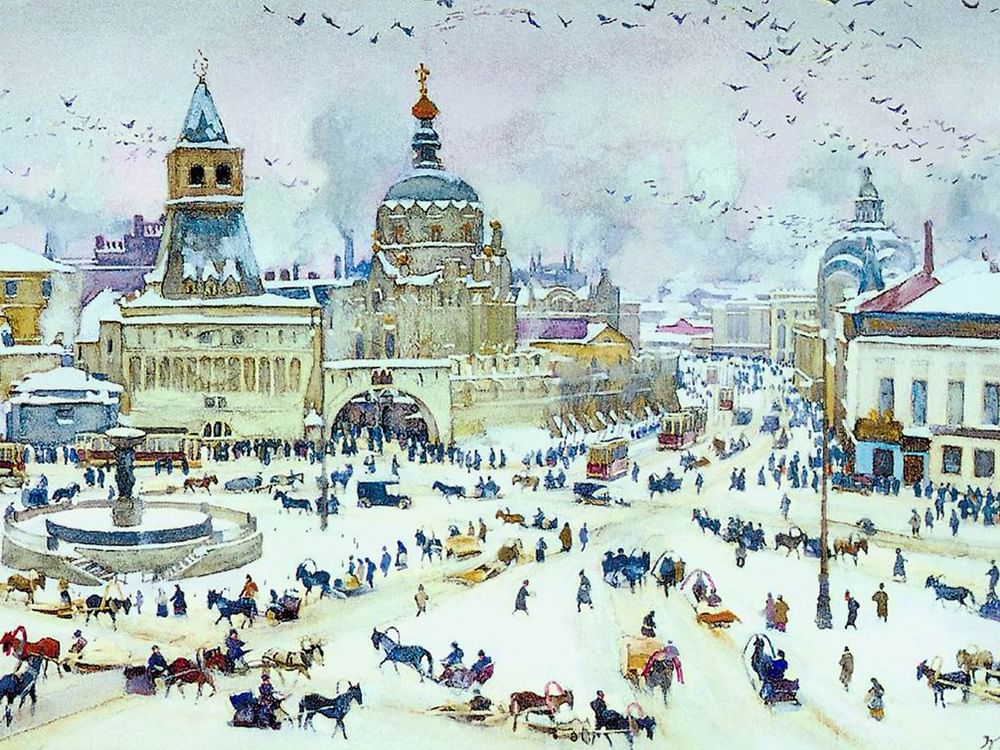 Описание картины утро индустриальной москвы