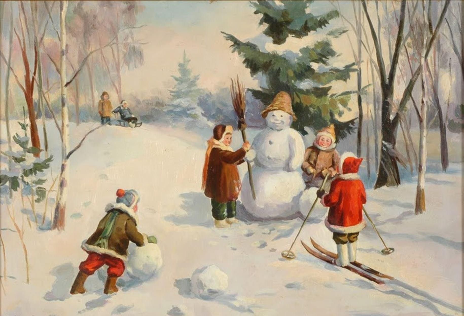 Давид Варновицкий 1915 дети лепящие снеговика