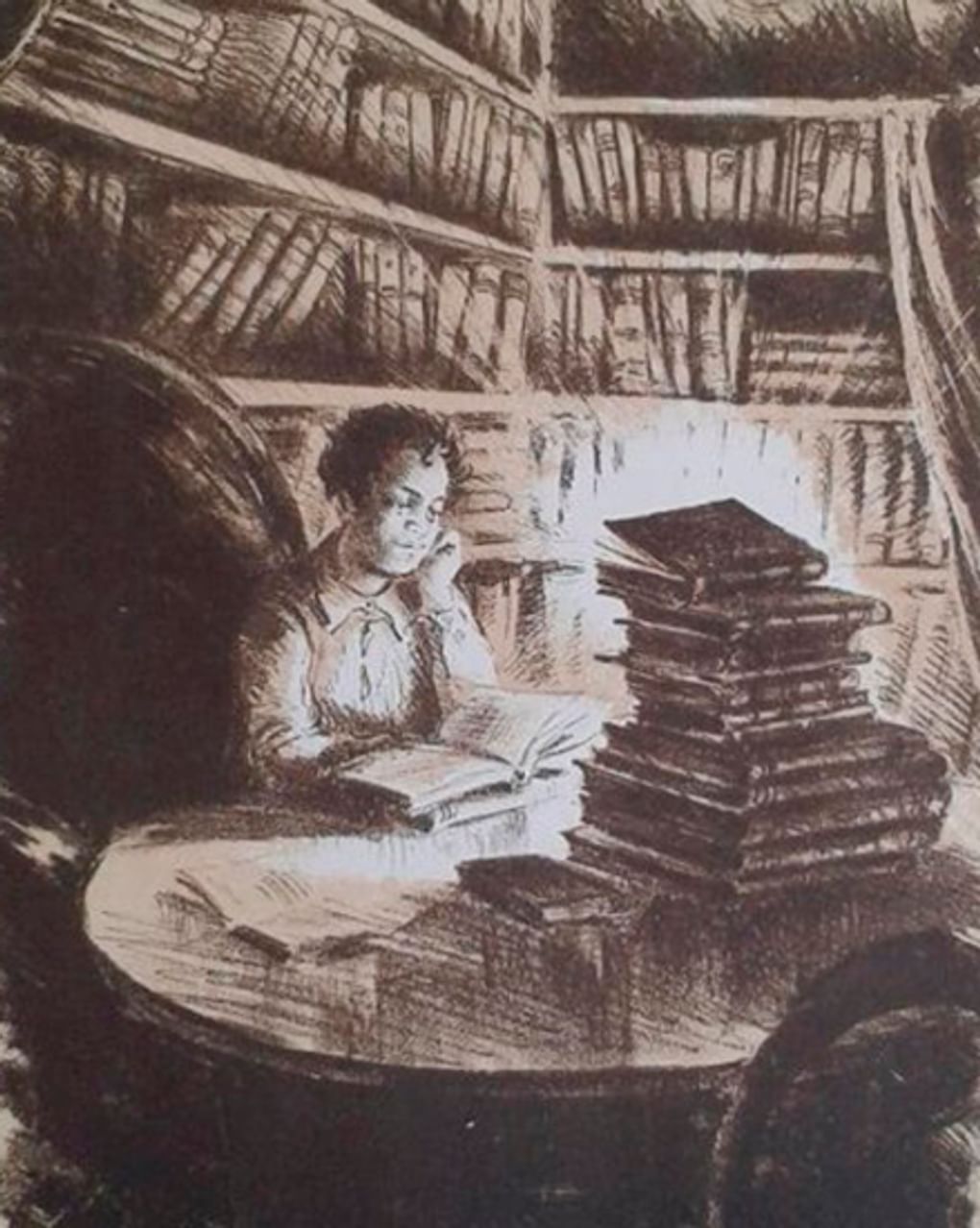 Лев Каплан. Пушкин в библиотеке отца (фрагмент). 1937. Государственный музей А.С. Пушкина, Москва