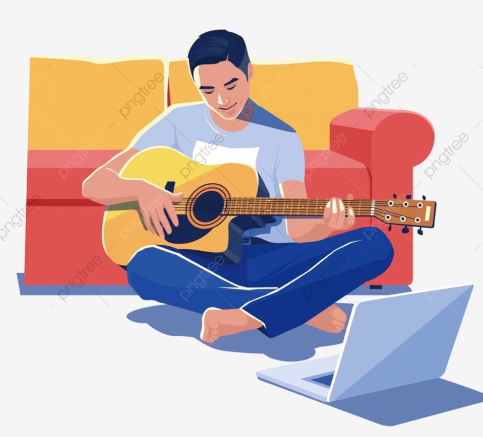 Гитарист на диване рисунок
