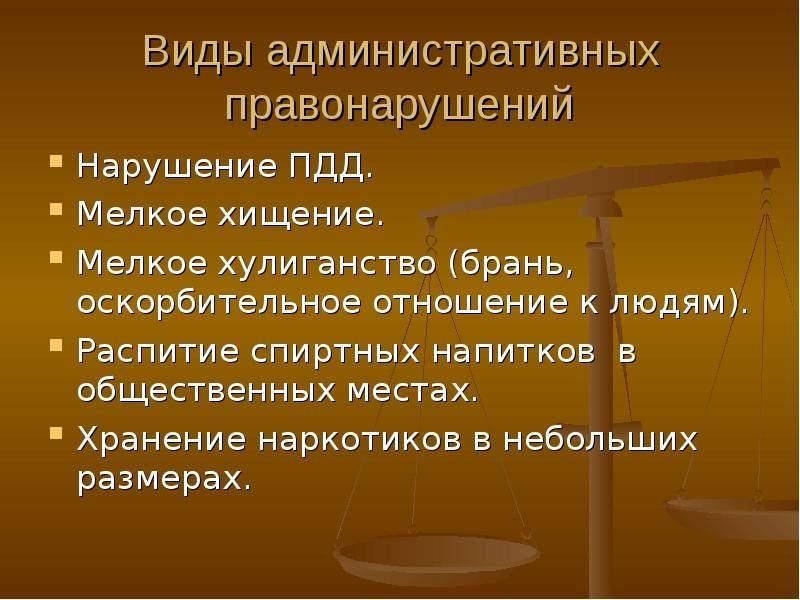 Виды административных правонарушений презентация