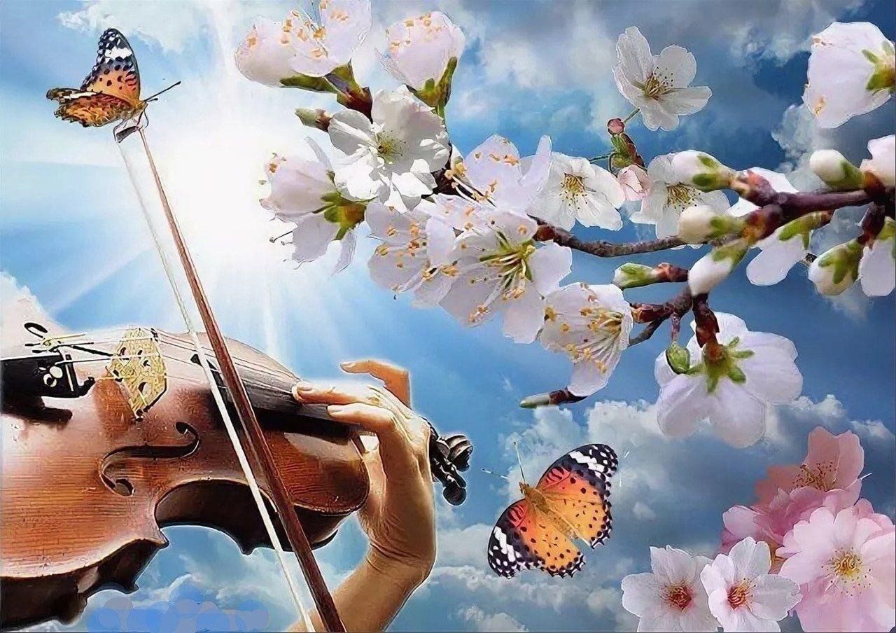 Весенняя любовь песня. Музыкальный пейзаж. Картина музыкальные. Весенняя фантазия. Музыкальные инструменты и цветы.