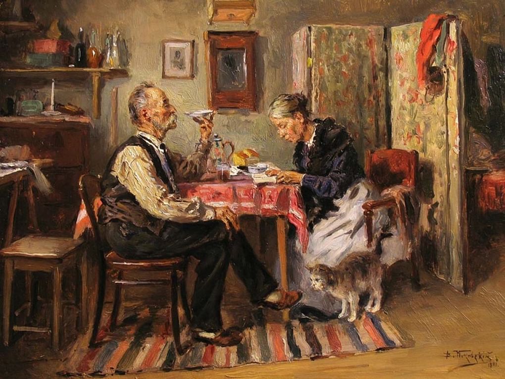 Владимир Маковский. Утренний чай (фрагмент). 1891. Частное собрание