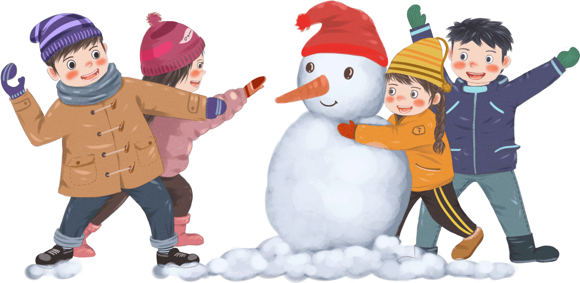 Играть в снежки снеговик. Дети лепят снеговика. Новогодние забавы. Дети снежки. Зимние детские забавы на прозрачном фоне.