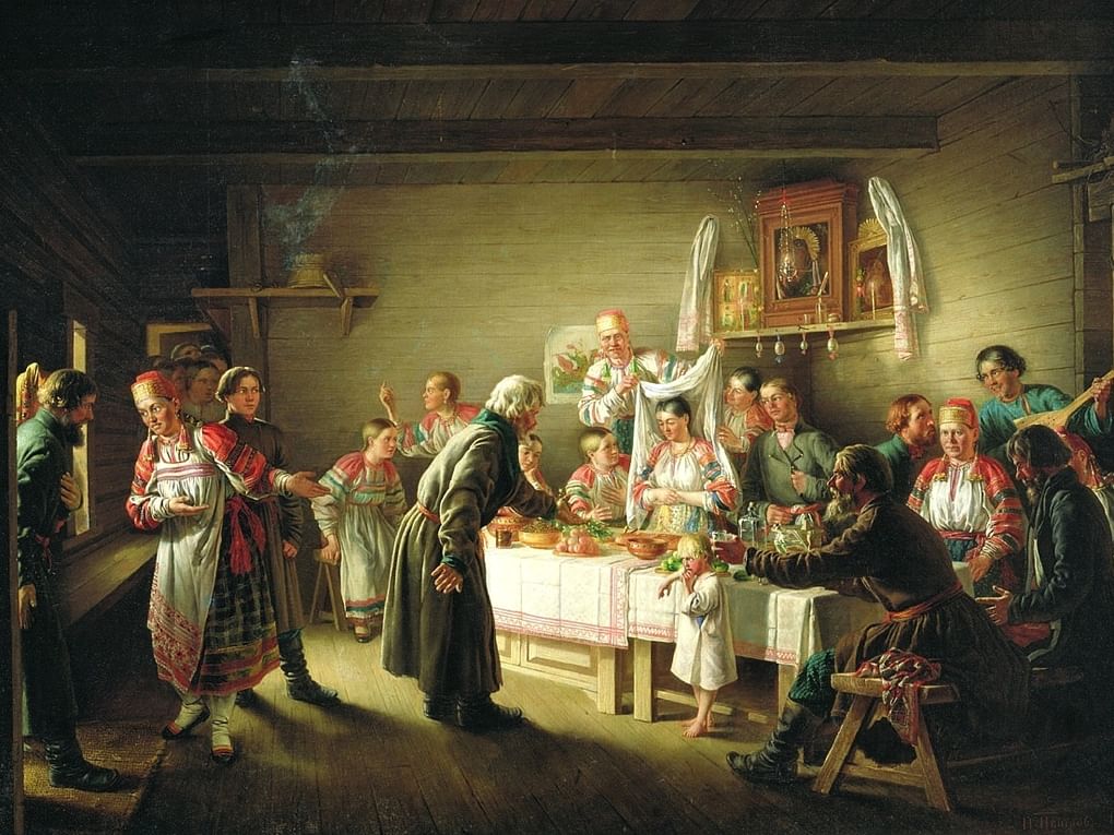 Николай Петров. Смотрины невесты (фрагмент). 1861. Государственный Русский музей, Санкт-Петербург