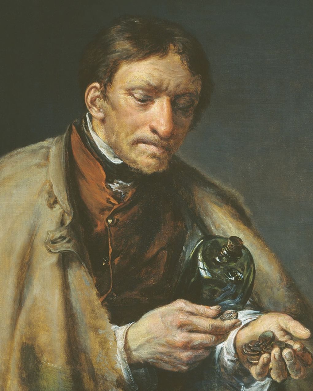 Василий Тропинин. Слуга со штофом, считающий деньги (фрагмент). 1840-е. Государственная Третьяковская галерея, Москва