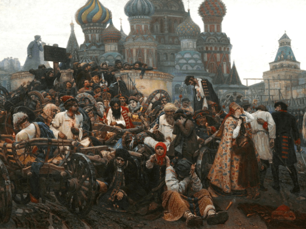 Василий Суриков. Утро стрелецкой казни (фрагмент). 1881. Государственная Третьяковская галерея, Москва