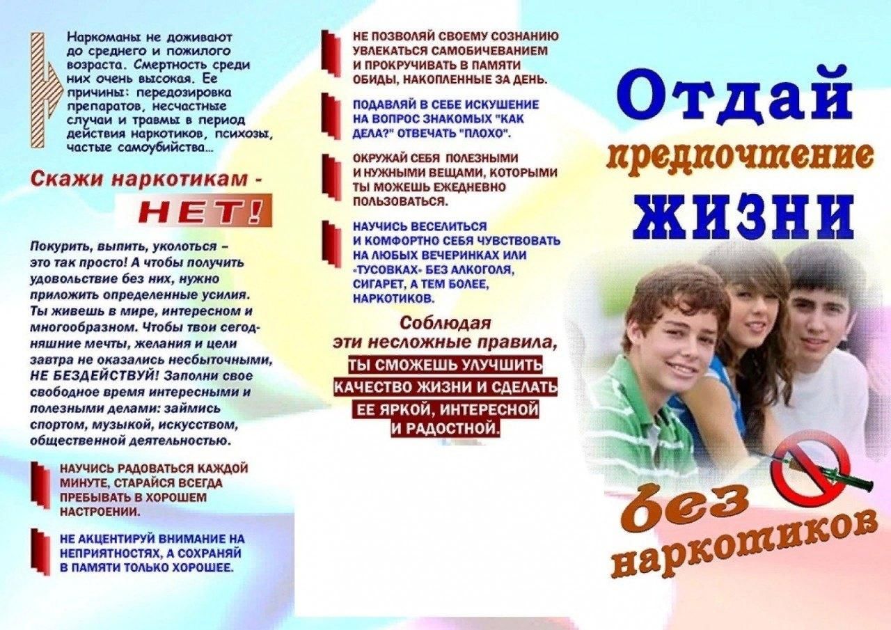 План мероприятий по антинаркотической направленности в школе