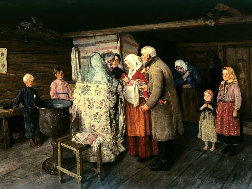 Петр Коровин. Крестины (фрагмент). 1896. Государственная Третьяковская галерея, Москва