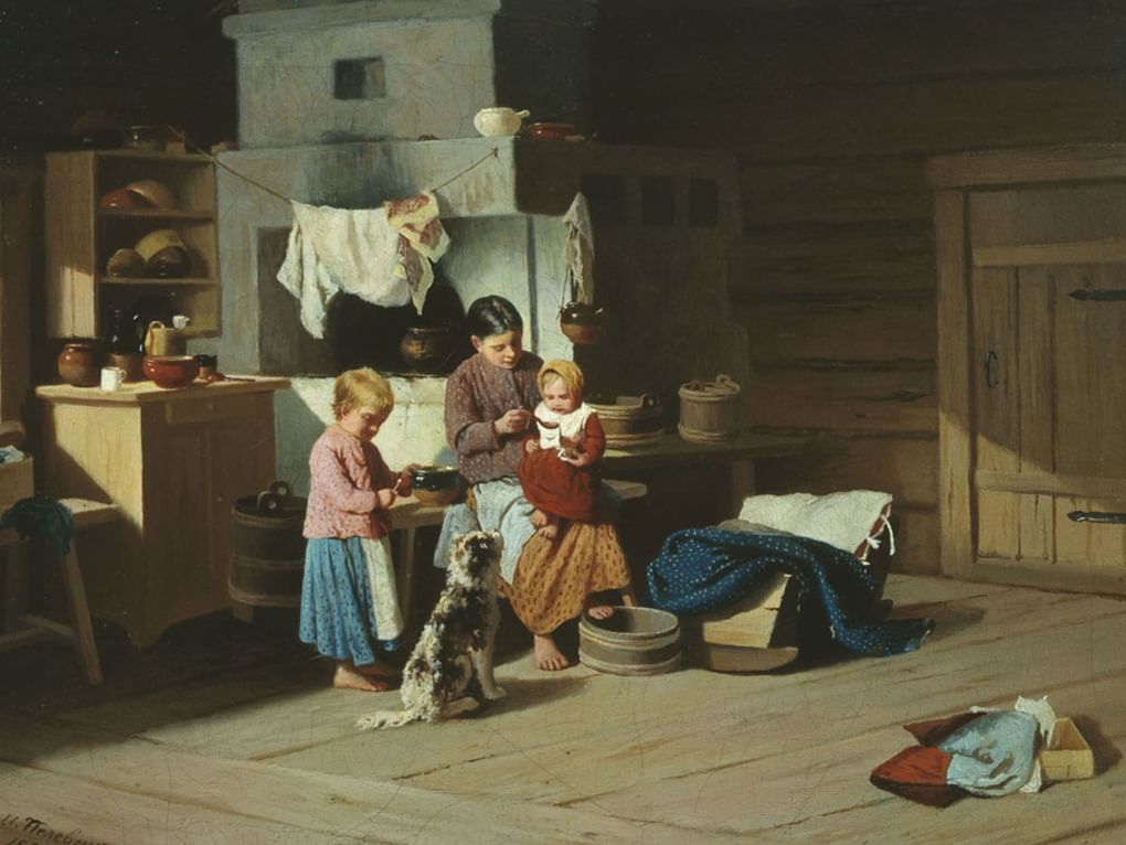 Иван Пелевин. Кормление ребенка (фрагмент). 1890. Частное собрание