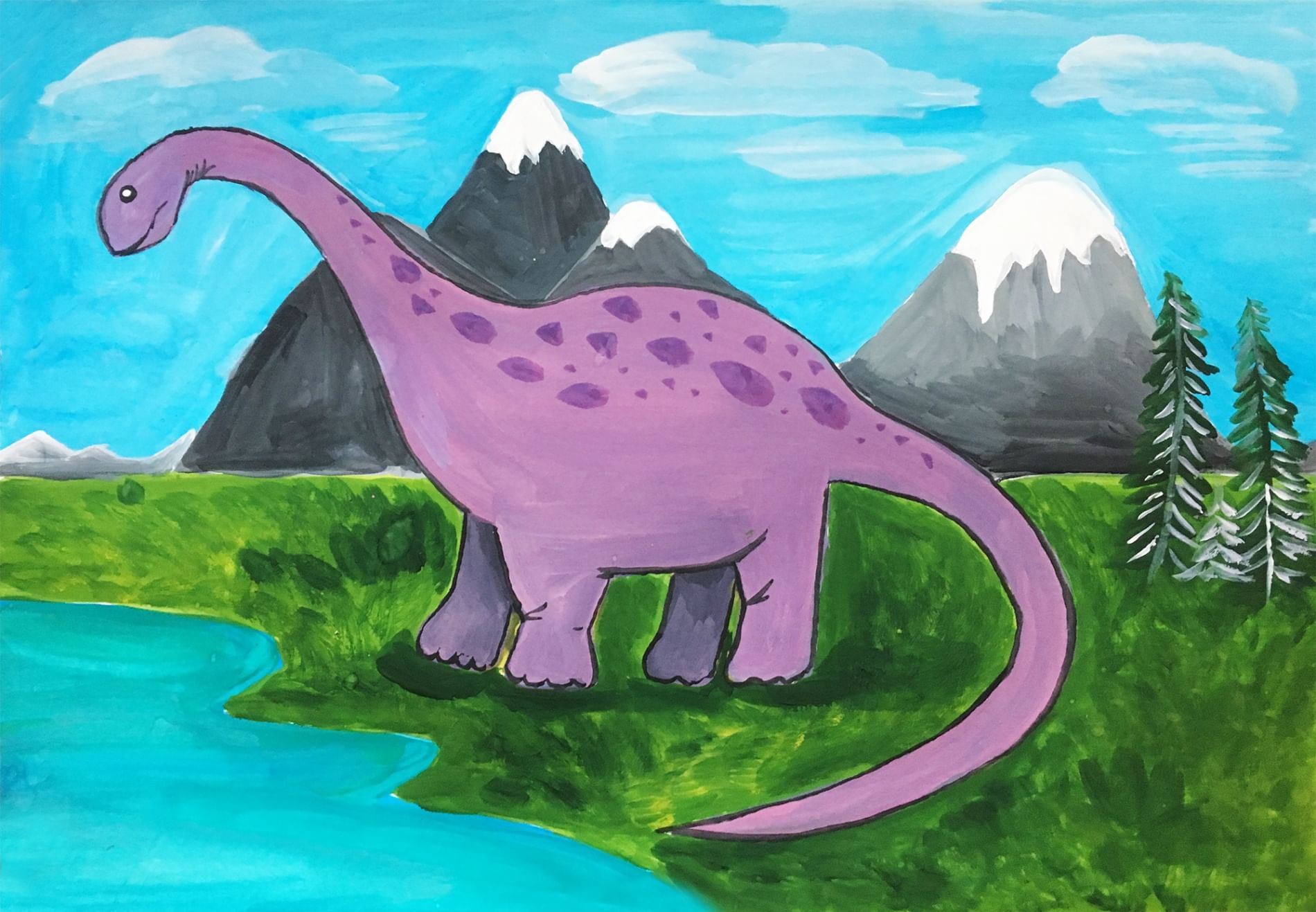 Динозавры рисунки красками