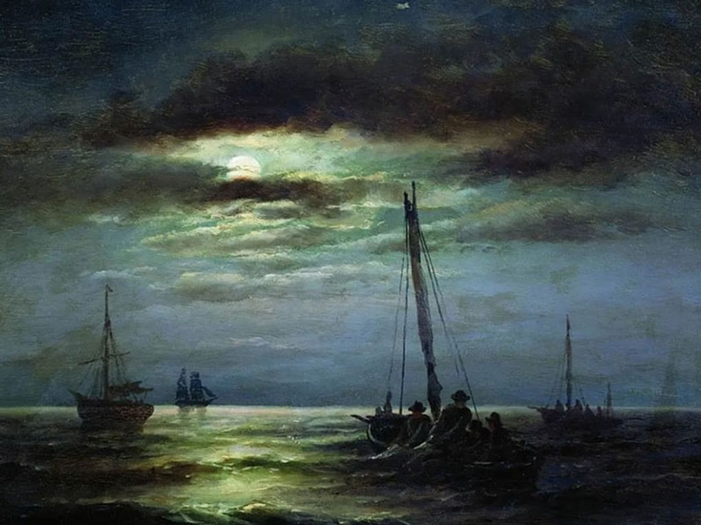 Александр Беггров. Ночь на реке (фрагмент). 1891. Частное собрание
