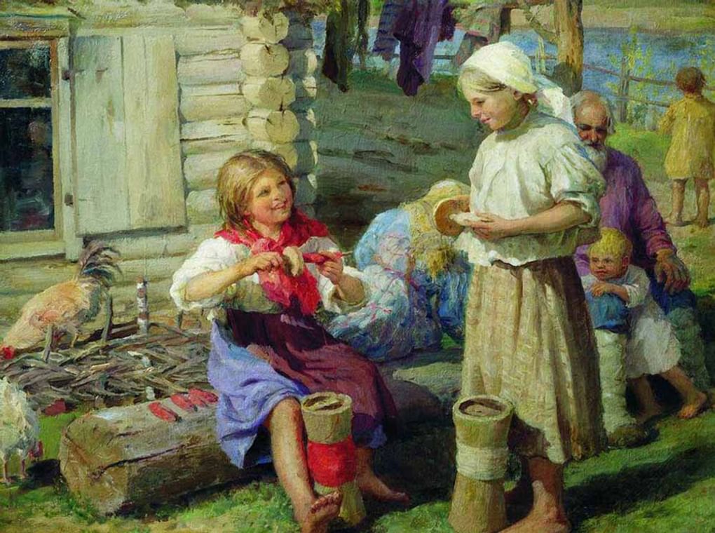 Федот Сычков. У хаты (фрагмент). 1915. Приморская краевая картинная галерея, Пермь