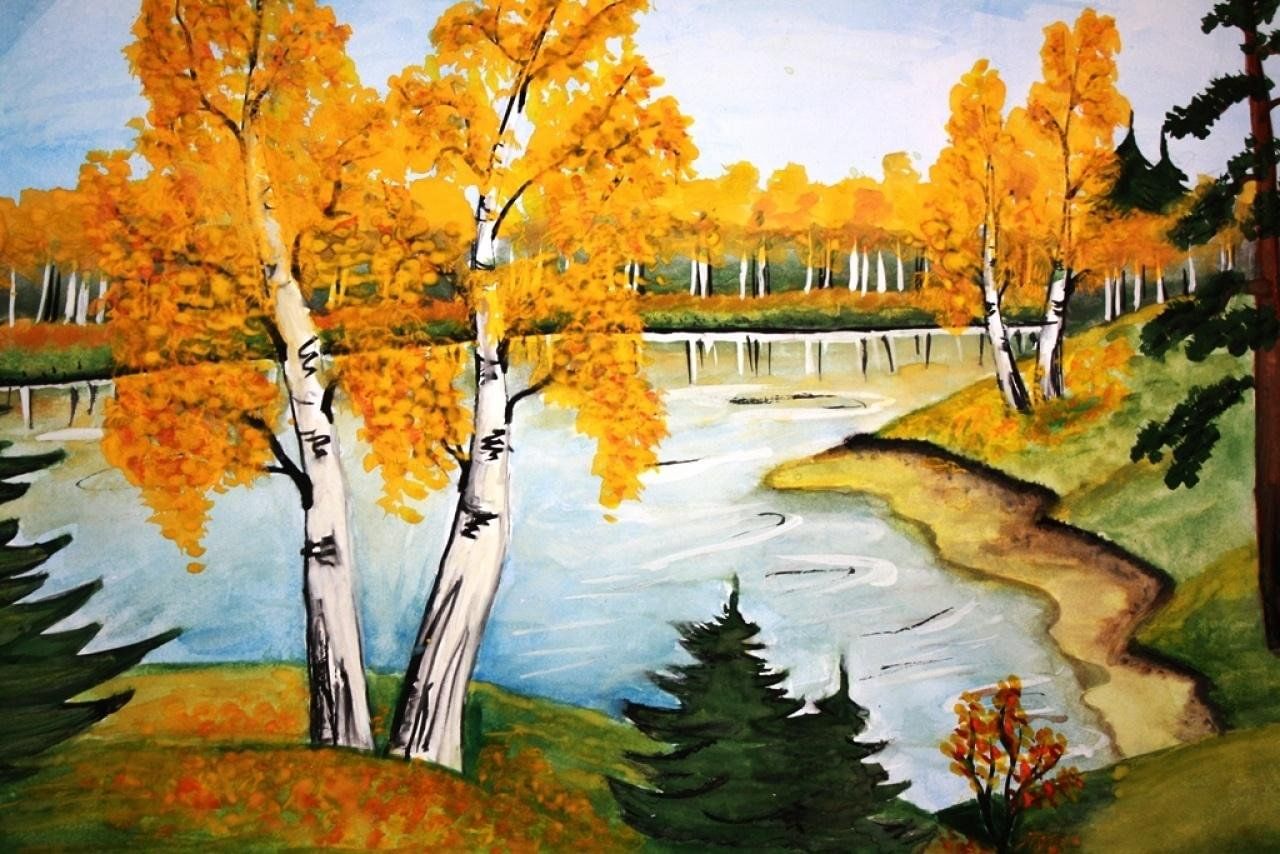 Пейзаж 6. Рисунок осень. Осина рисунок. Краски осени рисунок. Осенний пейзаж для детей.