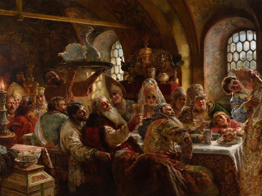 Константин Маковский. Свадебный пир в боярской семье XVII столетия (фрагмент). 1883. Музей Хиллвуд, Вашингтон, США
