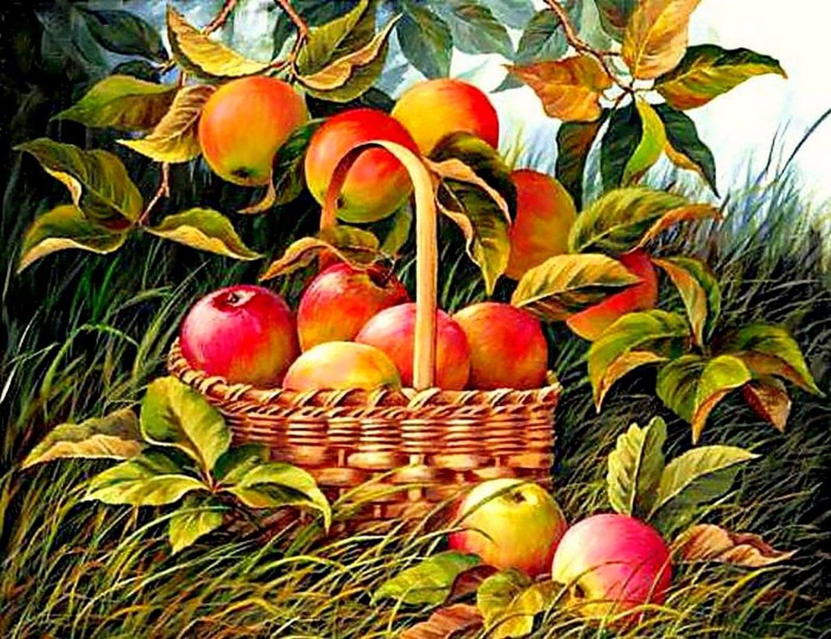 Яблоки в корзинке в живописи