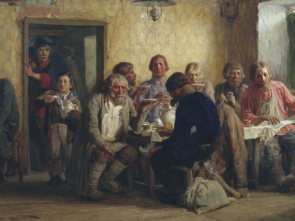 Виктор Васнецов. Чаепитие в трактире (В харчевне) (фрагмент). 1874. Харьковский художественный музей, Харьков, Украина