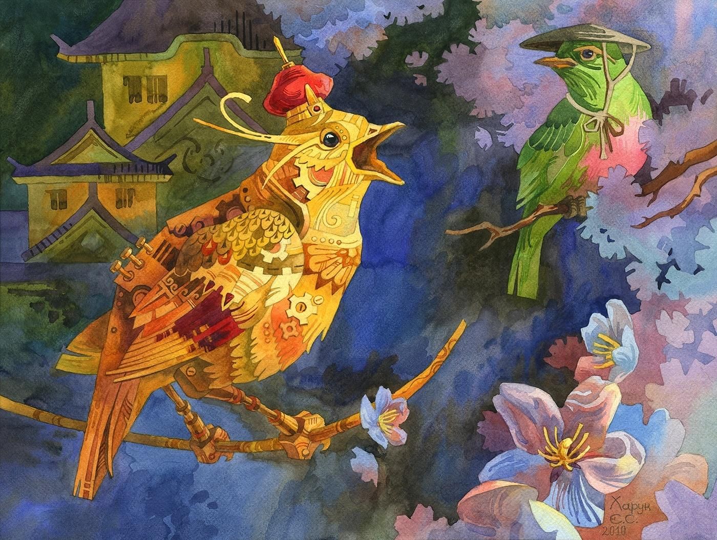 Рисунок андерсена соловей