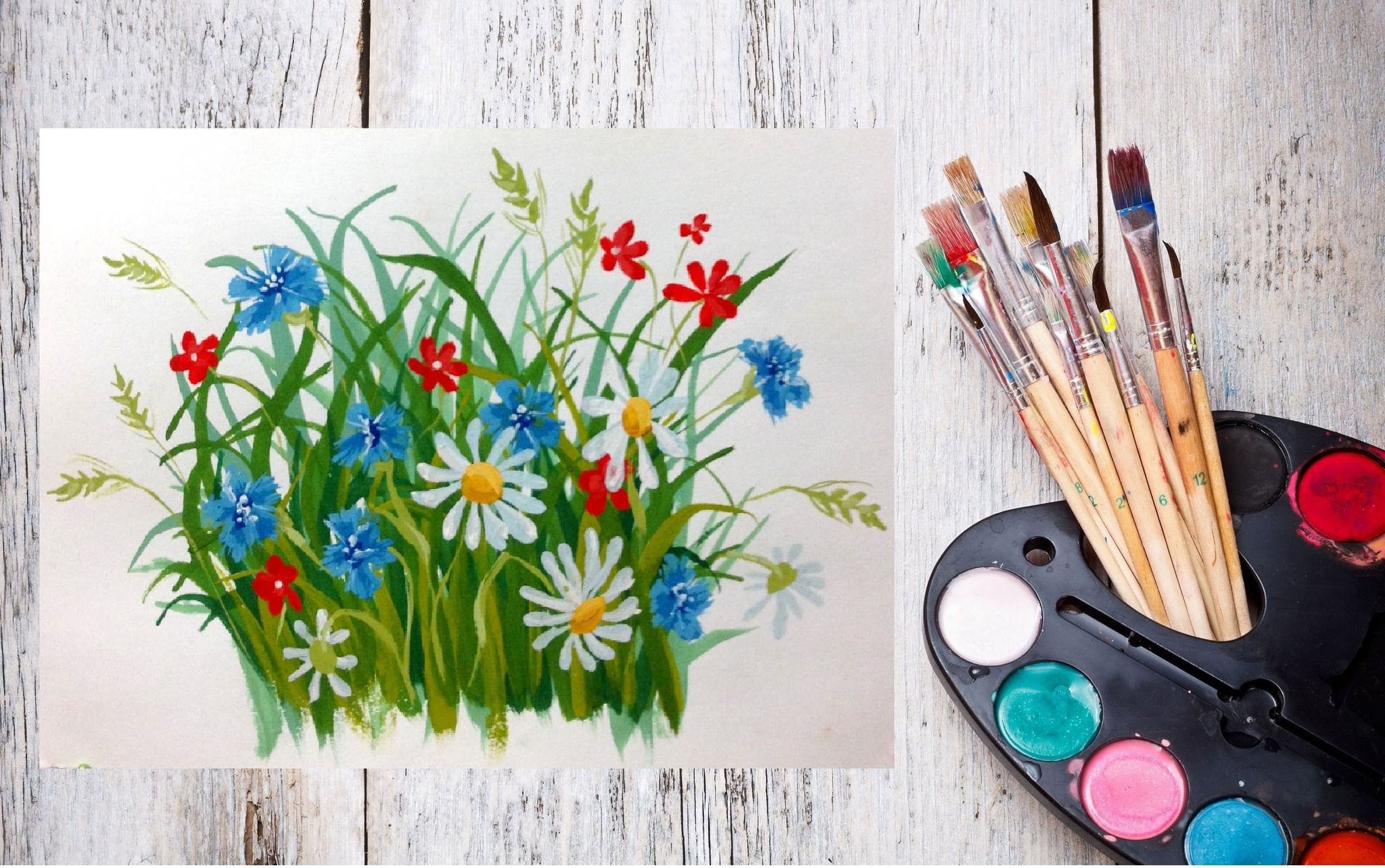 Рисование красками цветы