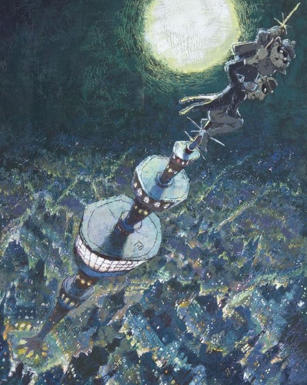 Анатолий Савченко. Воры на телебашне (фрагмент). Эскиз к мультипликационному фильму Бориса Степанцева «Малыш и Карлсон». 1968. Государственный центральный музей кино, Москва