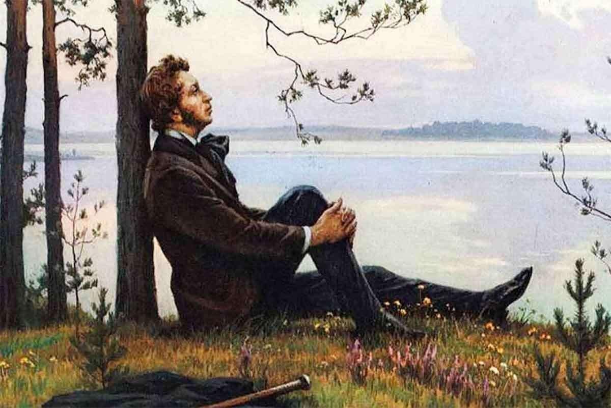 Берег писатель. Щербаков Пушкин над озером.