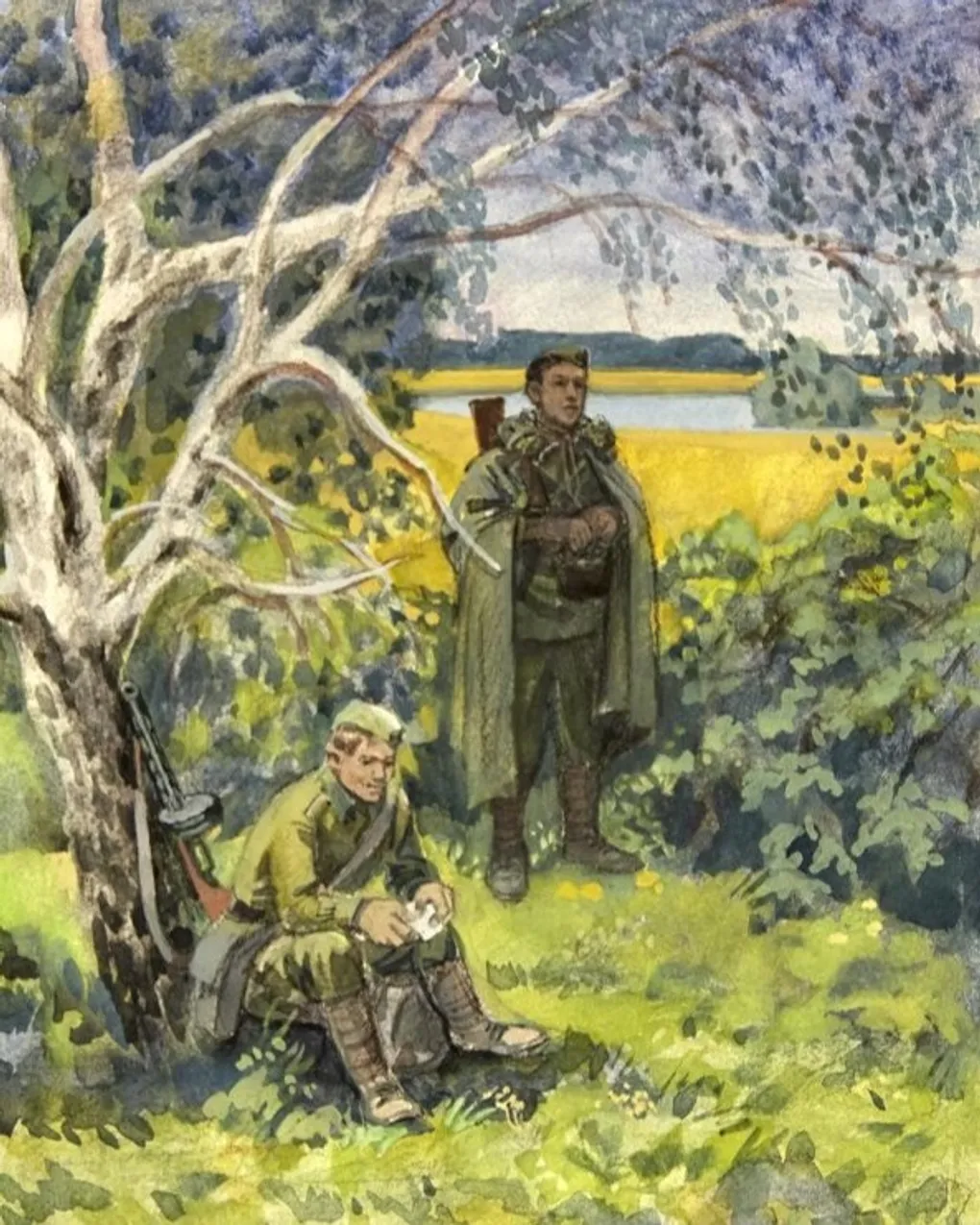 Иван Бруни. На привале. Иллюстрация к поэме Александра Твардовского﻿ «Василий Теркин». 1970–1979. Государственный музей обороны Москвы, Москва