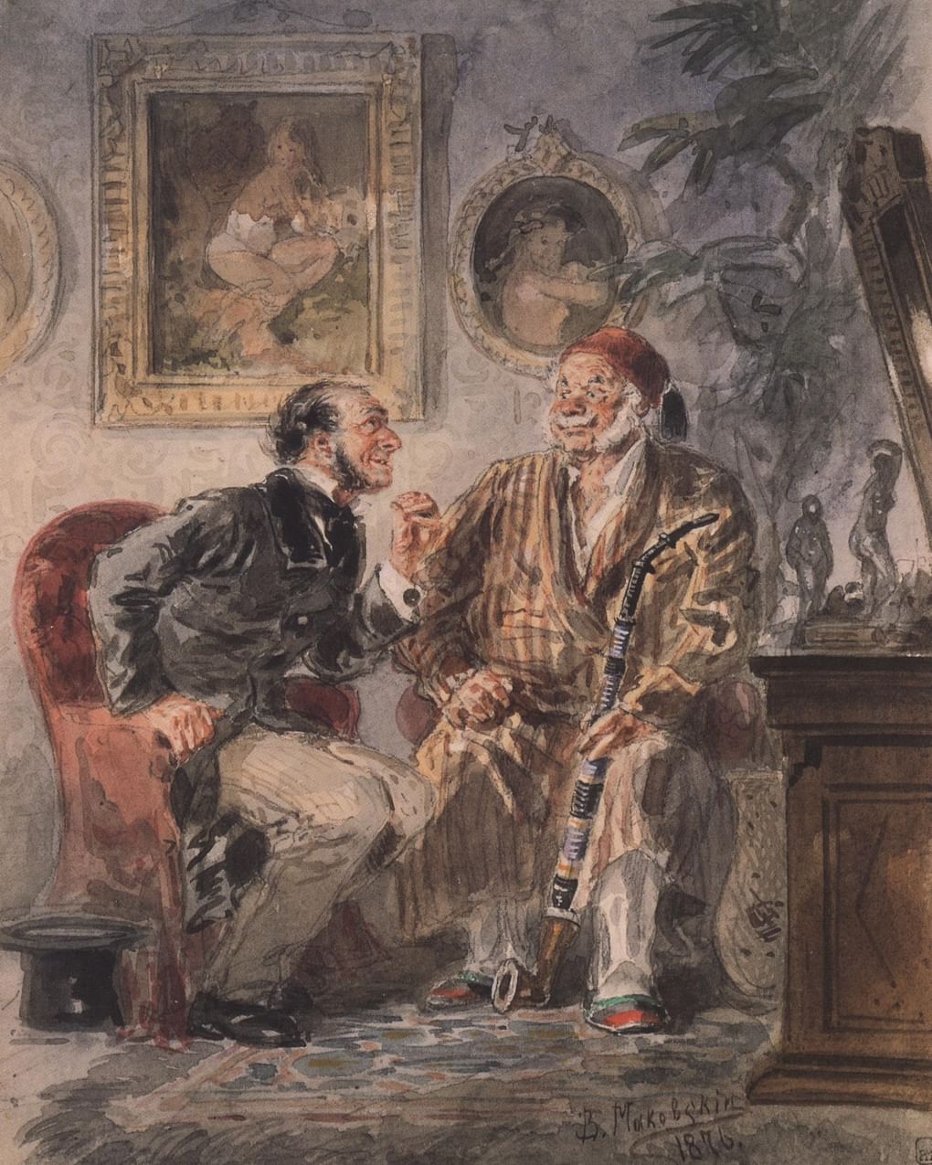 Владимир Маковский. Деловой визит к коллекционеру. 1876. Выставка «Рисунки и акварели передвижников», Государственный Русский музей, Санкт-Петербург