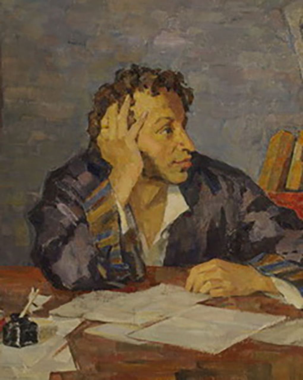 Николай Ульянов. Пушкин  за рабочим столом. Из серии «Пушкин в жизни» (фрагмент). 1936–1937. Всероссийский музей А.С. Пушкина, Санкт-Петербург