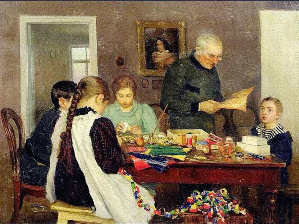 Cергей Досекин. Подготовка к Рождеству (фрагмент). 1896. Государственный Русский музей, Санкт-Петербург
