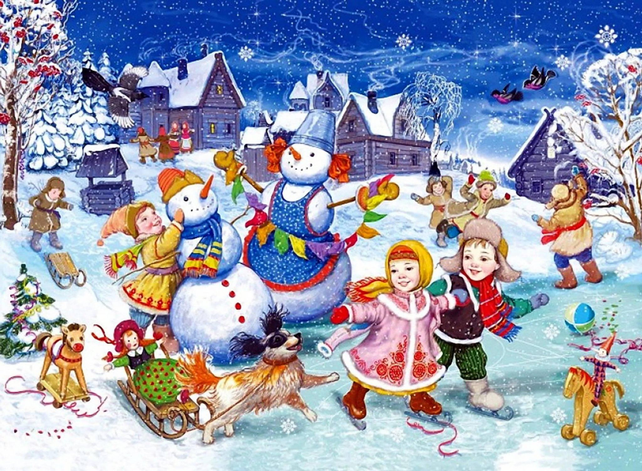 Зима детские. Зимние забавы. Новогодние забавы для детей. Зимние развлечения для детей. Рождественские забавы.