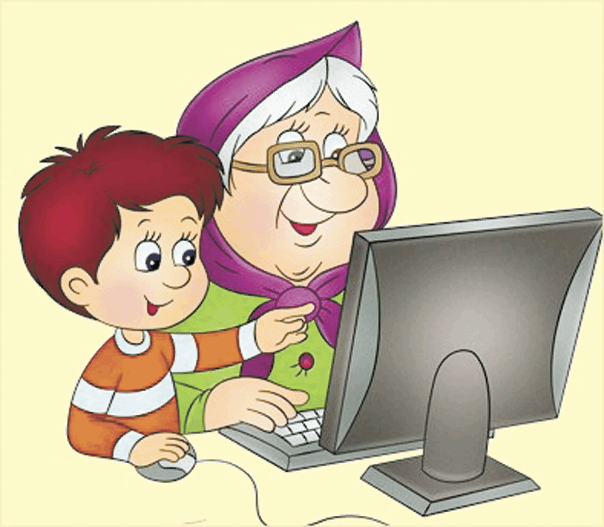 Бабушка и внук за компьютером